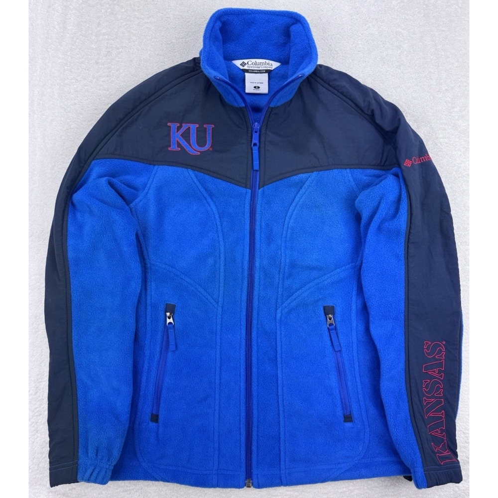 Columbia Jacket Women S Fleece Blue Kansas University Full Zip LOGO A+